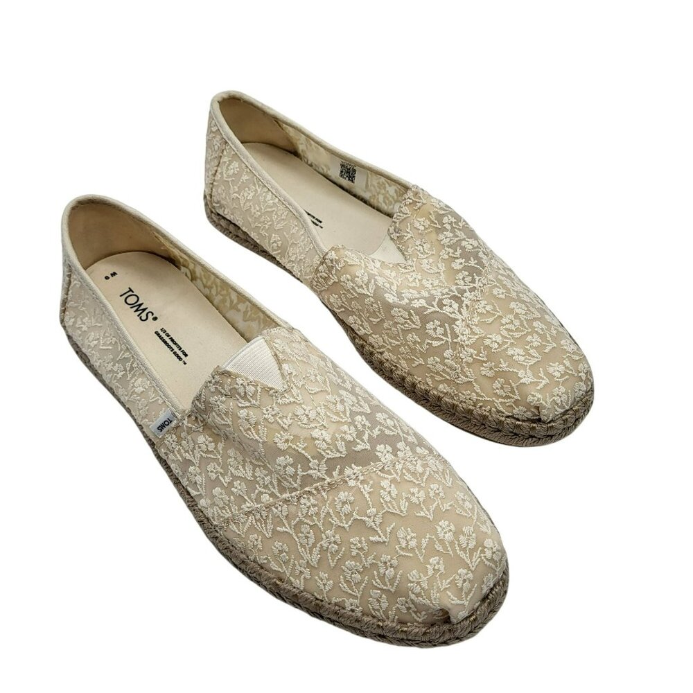 Toms Alpargata Rope Posey Lace Espadrille Flats Cream Slip-On Shoes Women's 9